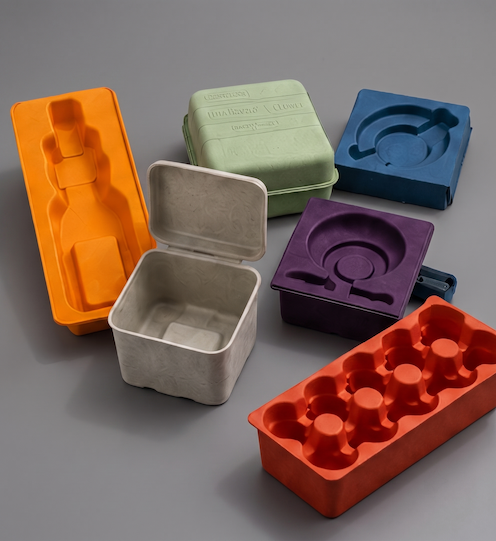 Custom colored dry molded fiber packaging